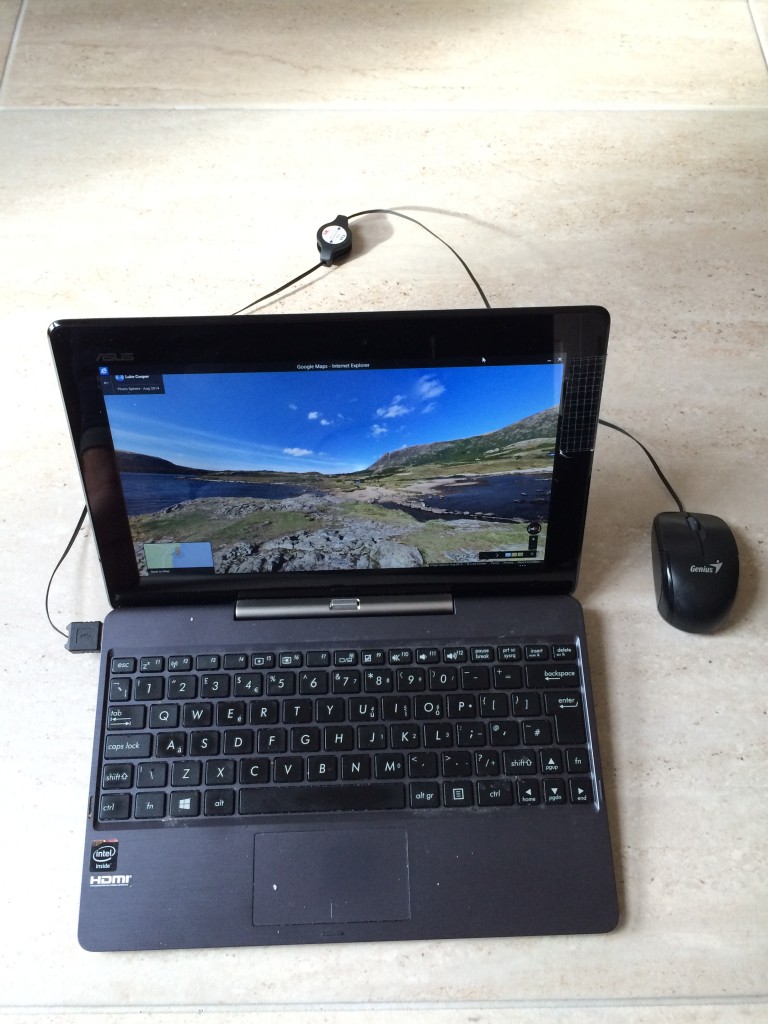 The Asus laptop "convertible" I carried for blogging - with travel mouse (lightweight, and with retractable USB cable)
