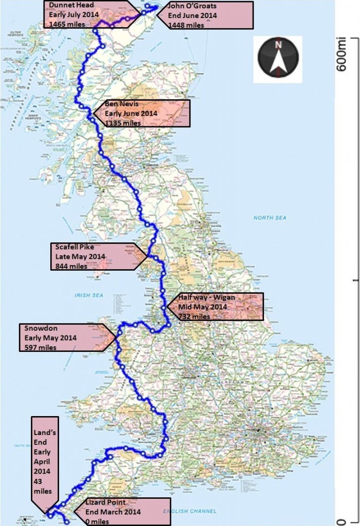 My route, as originally constructed by joining up long distance paths.   The timings proved inaccurate as I walked faster than I had planned, and I varied the route compared to that shown,  to adapt to local circumstances